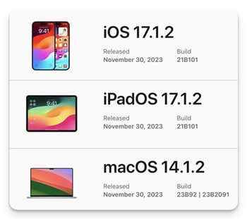 苹果ios17.1.2正式版发布 12月1日全新版本更新发布